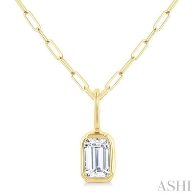 Emerald Shape Bezel Set Paperclip Diamond Fashion Pendant
