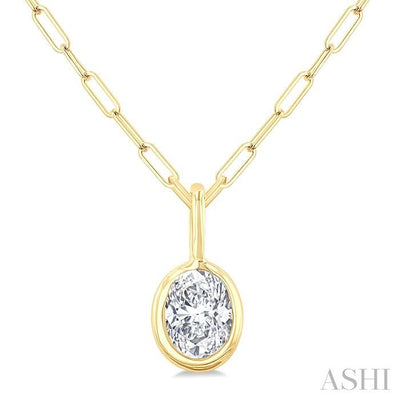Oval Shape Bezel Set Paperclip Diamond Fashion Pendant