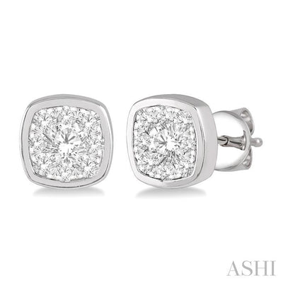 Cushion Shape Bezel Set Lovebright Essential Diamond Stud Earrings
