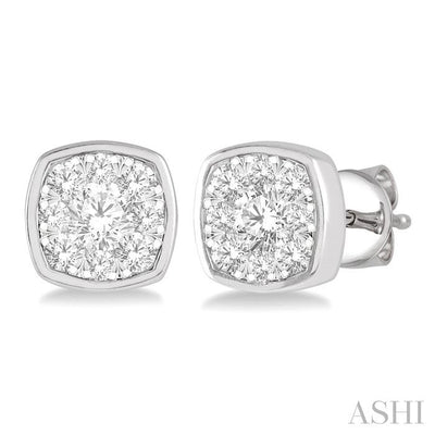 Cushion Shape Bezel Set Lovebright Essential Diamond Stud Earrings