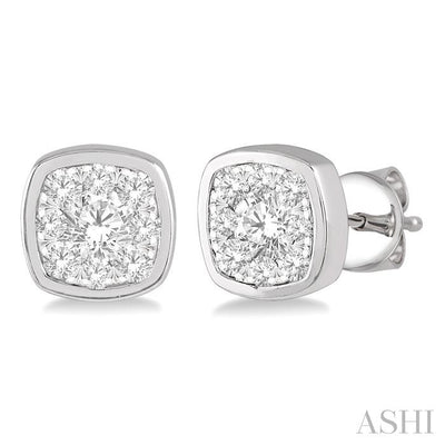 Cushion Shape Bezel Set Lovebright Essential Diamond Stud Earrings