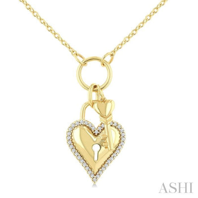 Heart Lock & Key Charm Diamond Fashion Pendant