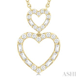 1/3 ctw Twin Heart Fusion Baguette and Round Cut Diamond Necklace in 10K Yellow Gold