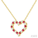 1/8 ctw Open Heart 1.4 MM Round Cut Ruby and Round Cut Diamond Precious  Fashion Pendant With Chain in 14K Yellow Gold