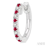 1/10 ctw Petite 1.35 MM Ruby and Round Cut Diamond Precious Fashion Huggies in 10K White Gold