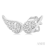 1/10 ctw Petite Angel Wings Round Cut Diamond Fashion Stud Earring in 10K White Gold