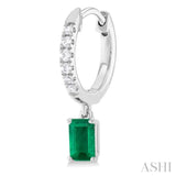 1/8 ctw Petite 5x3 MM Emerald Drop and Round Cut Diamond Precious Fashion Huggies in 10K White Gold