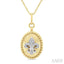 Oval Fleur De Lis Fluted Diamond Fashion Pendant