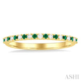 1/10 Ctw Petite 1.35 MM Emerald and Round Cut Diamond Precious Stack Band in 10K Yellow Gold