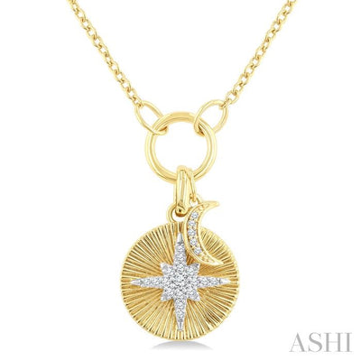 Crescent Moon & Star Charm Fluted Diamond Fashion Pendant