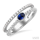 4X3MM Oval Shape Sapphire and 1/5 ctw Single Cut Diamonds Precious Fashion Split Twin Ring in 10K White Gold