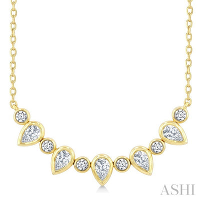 Pear & Round Shape Bezel Diamond Necklace