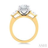 1 1/10 Ctw Oval Shape Trillion Cut & Round Cut Diamond Semi Mount Engagement Ring in 14K Yellow and White Gold