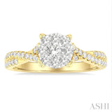 3/4 ctw Round Shape Lovebright Split Criss Cross Round Cut Diamond Engagement Ring in 14K Yellow and White Gold