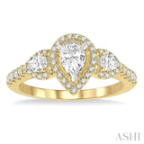 1 Ctw Past, Present & Future Round Cut Diamond Engagement Ring With 3/8 ct Pear Cut Center Stone in 14K Yellow and White Gold