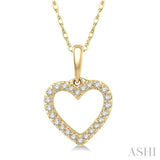 1/10 Ctw Hollow Cut Heart Charm Round Cut Diamond Pendant in 10K Yellow Gold with Chain