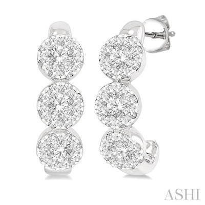 Round Shape Past Present & Future Lovebright Diamond Half Hoop Earrings