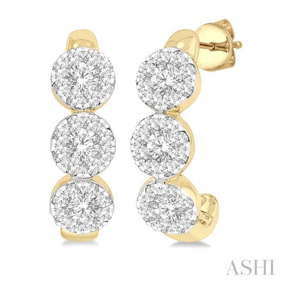 Round Shape Past Present & Future Lovebright Diamond Half Hoop Earrings