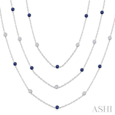 Round Shape Gemstone & Diamond Station Necklace