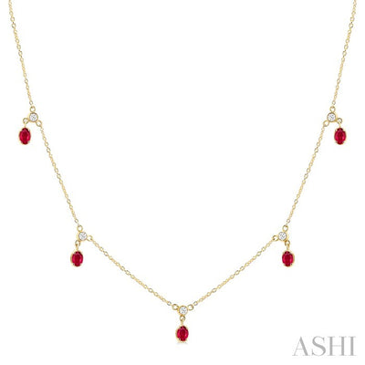 Oval Shape Diamond Dangle Station Necklace