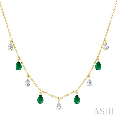 Pear Shape Gemstone & Diamond Station Necklace