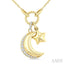 Crescent Moon & Star Charm Diamond Fashion Pendant