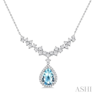 Pear Shape Gemstone & Halo Diamond Necklace