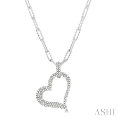 Pave-Set Heart Shape Paperclip Diamond Fashion Pendant