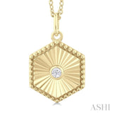 1/20 ctw Hexagon fluted medallion Round Cut Diamond Pendant With Chain in 10K Yellow Gold