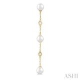 1/10 ctw Cultured Pearls 5 MM  and Round Cut Diamond Station Long Earring in 14K Yellow Gold