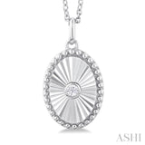 1/20 ctw Oval fluted medallion Round Cut Diamond Pendant With Chain in 14K White Gold