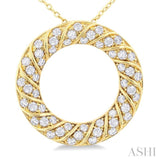 1/2 Ctw Ribbed Swirl  Circle Round Cut Diamond Fashion Pendant With Chain in 10K Yellow Gold