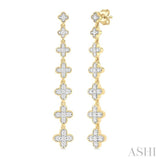 1/2 Ctw Graduated Four-Leaf Clover Round Cut Diamond Fashion Long Earring in 14K Yellow Gold