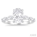 5/8 Ctw Oval Shape Marquise and Round Cut Diamond Semi Mount Engagement Ring in 14K White Gold