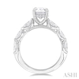 5/8 Ctw Oval Shape Marquise and Round Cut Diamond Semi Mount Engagement Ring in 14K White Gold