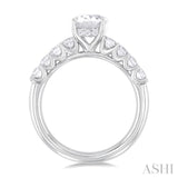 1 1/3 Ctw Oval Shape Princess and Round Cut Diamond Semi Mount Engagement Ring in 14K White Gold