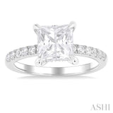 1/3 Ctw Princess Shape Round Cut Diamond Semi Mount Engagement Ring in 14K White Gold