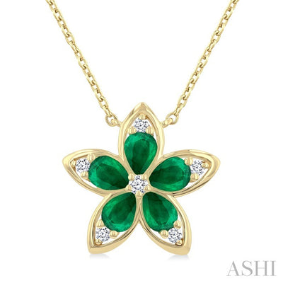 Pear Shape Floral Gemstone & Diamond Pendant