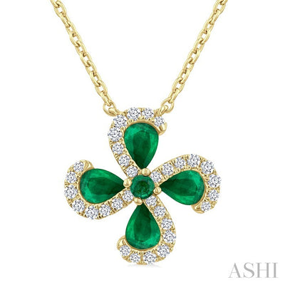 Pear Shape Floral Gemstone & Diamond Pendant