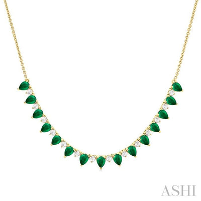 Pear Shape Gemstone & Diamond Tennis Necklace