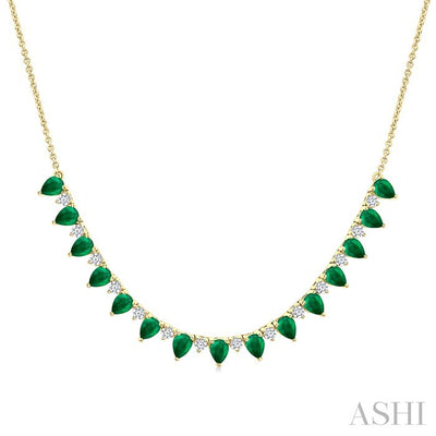 Pear Shape Gemstone & Diamond Tennis Necklace