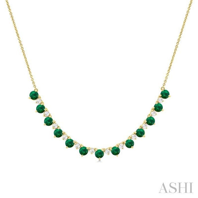 Round Shape Gemstone & Diamond Tennis Necklace