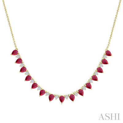 Pear Shape Gemstone & Diamond Tennis Necklace