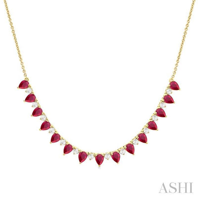 Pear Shape Gemstone & Diamond Tennis Necklace