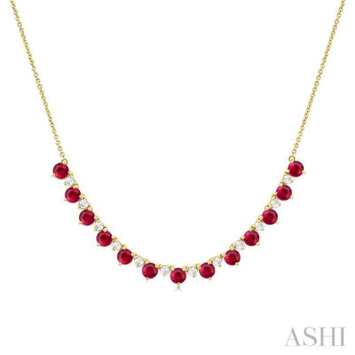 Round Shape Gemstone & Diamond Tennis Necklace