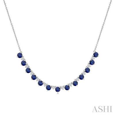 Round Shape Gemstone & Diamond Tennis Necklace