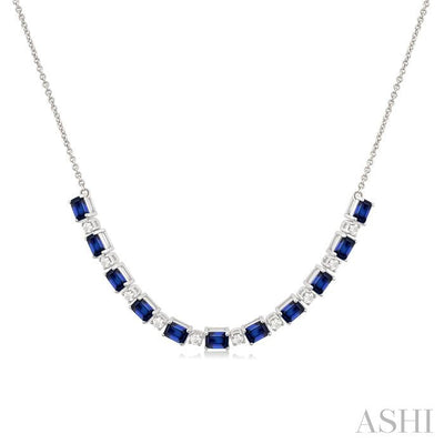 Emerald Shape Gemstone & Diamond Tennis Necklace