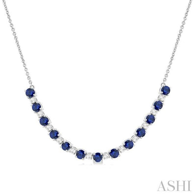 Round Shape Gemstone & Diamond Tennis Necklace