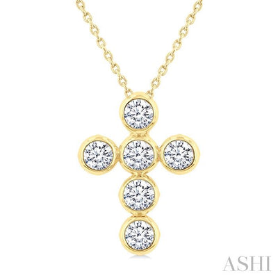 6 Stone Bezel Cross Diamond Fashion Pendant
