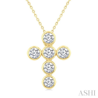 6 Stone Bezel Cross Diamond Fashion Pendant